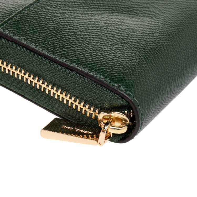 Pre Owned Michael Kors Green Saffiano Leather Zip Around Wallet