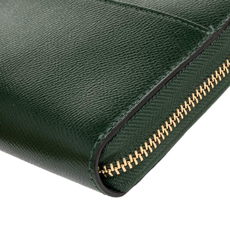 Pre Owned Michael Kors Green Saffiano Leather Zip Around Wallet