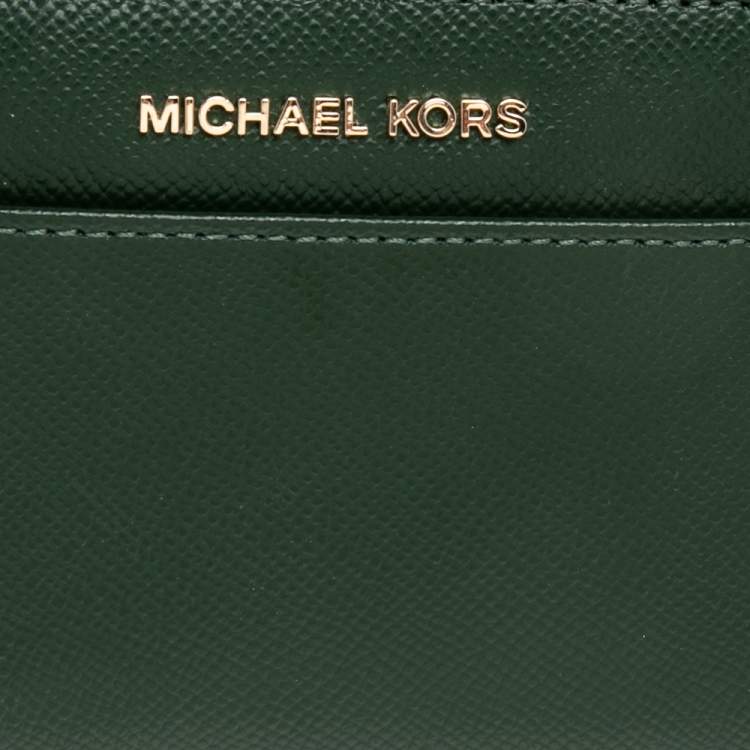 Pre Owned Michael Kors Green Saffiano Leather Zip Around Wallet