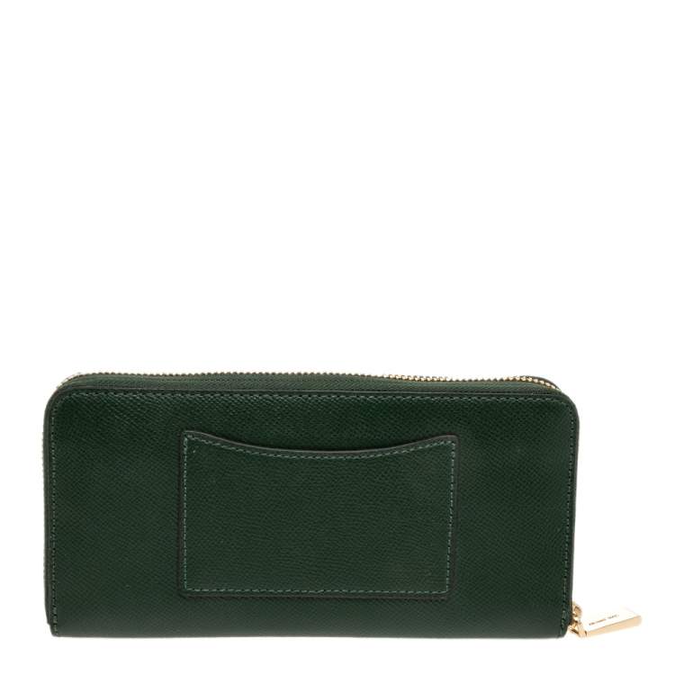 Pre Owned Michael Kors Green Saffiano Leather Zip Around Wallet