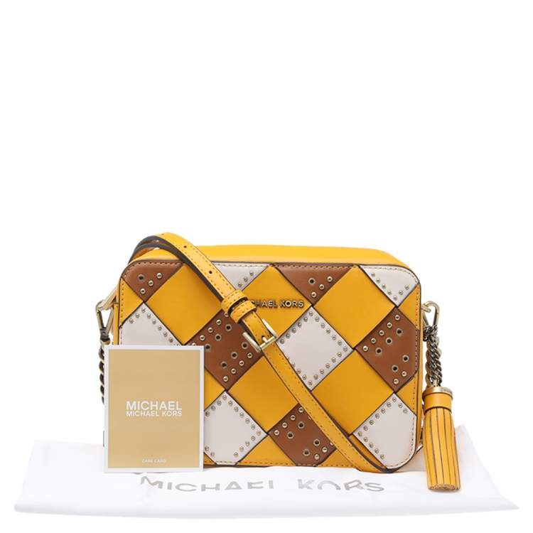 Pre Owned Michael Kors Multicolor Leather Woven Studded Camera Crossbody Bag