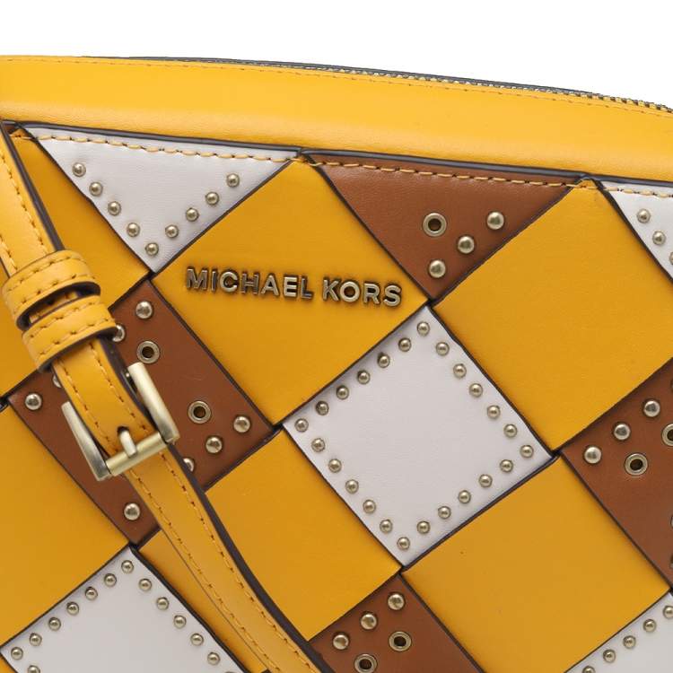 Pre Owned Michael Kors Multicolor Leather Woven Studded Camera Crossbody Bag