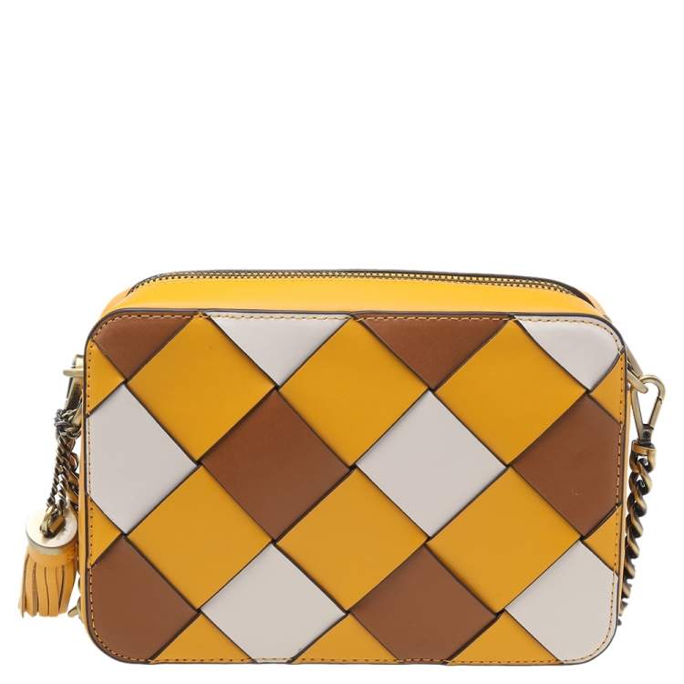 Pre Owned Michael Kors Multicolor Leather Woven Studded Camera Crossbody Bag