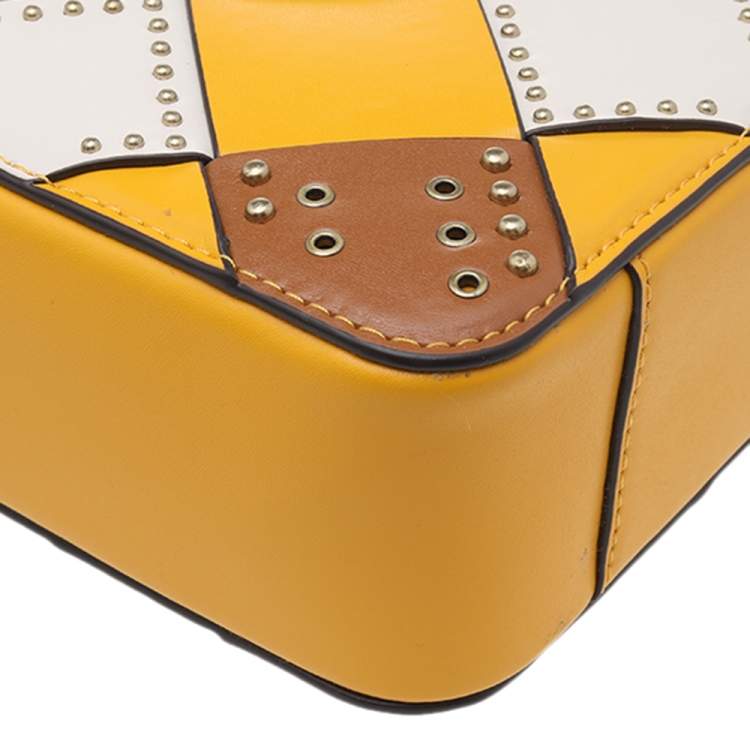 Pre Owned Michael Kors Multicolor Leather Woven Studded Camera Crossbody Bag