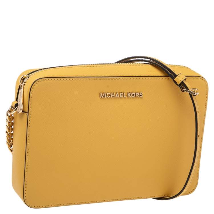 Pre Owned Michael Kors Butter Yellow Leather Camera Crossbody Bag
