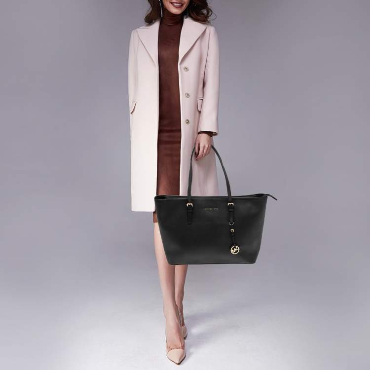 Pre Owned MICHAEL Michael Kors Black Leather Large Jet Set Tote