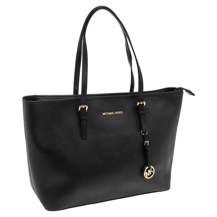 Pre Owned MICHAEL Michael Kors Black Leather Large Jet Set Tote