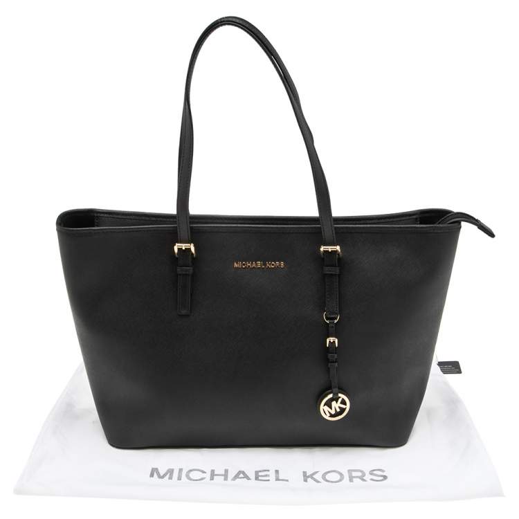 Pre Owned MICHAEL Michael Kors Black Leather Large Jet Set Tote