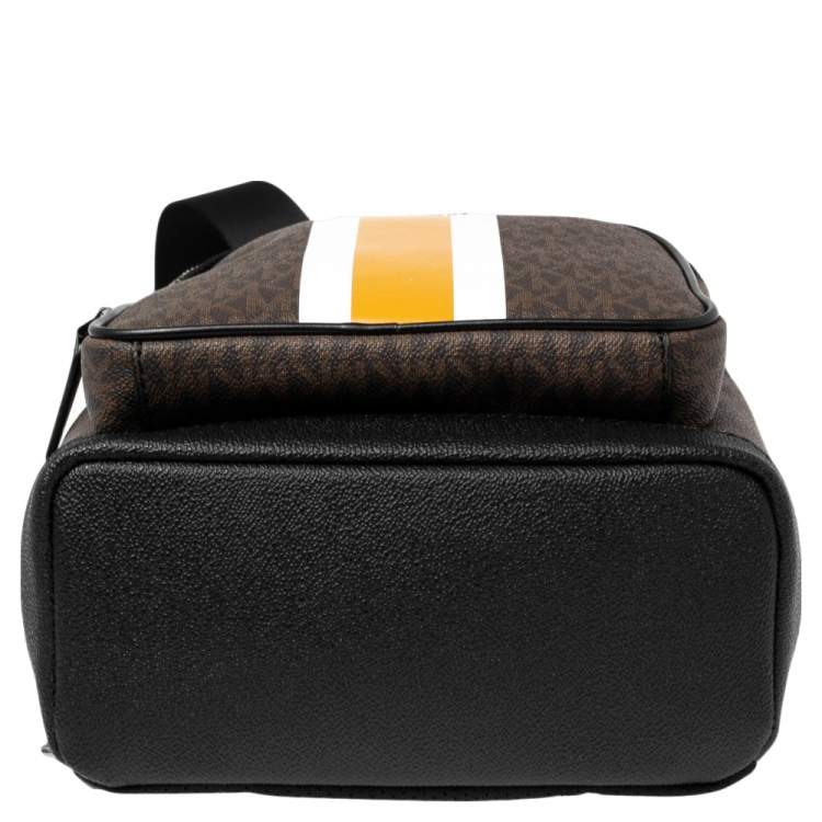 Pre Owned Michael Kors Brown/Black Signature Coated Canvas Cooper Commuter Sling Backpack