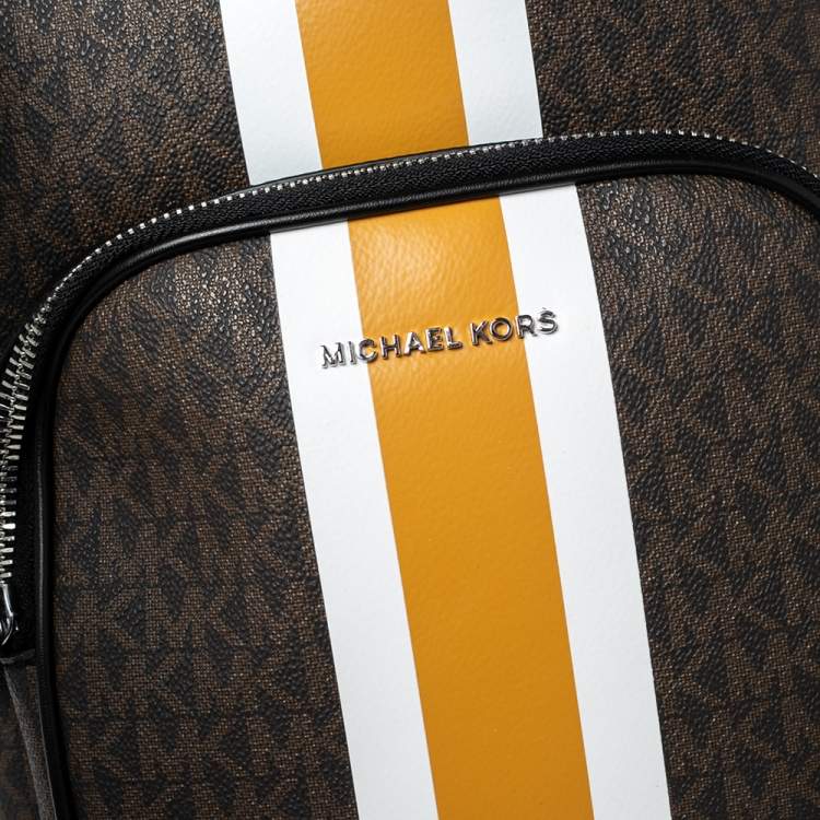 Pre Owned Michael Kors Brown/Black Signature Coated Canvas Cooper Commuter Sling Backpack