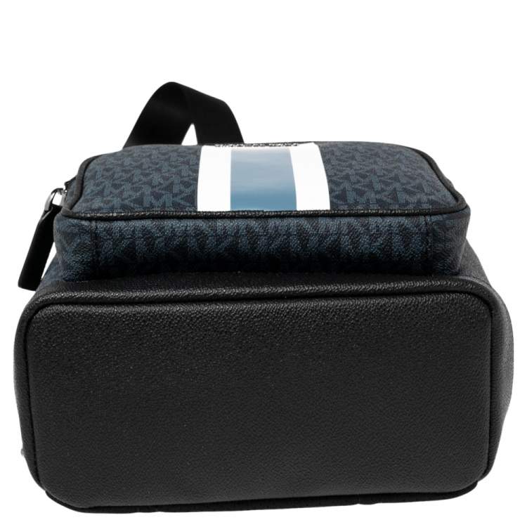 Pre Owned Michael Kors Blue/Black Signature Coated Canvas Cooper Commuter Sling Backpack 