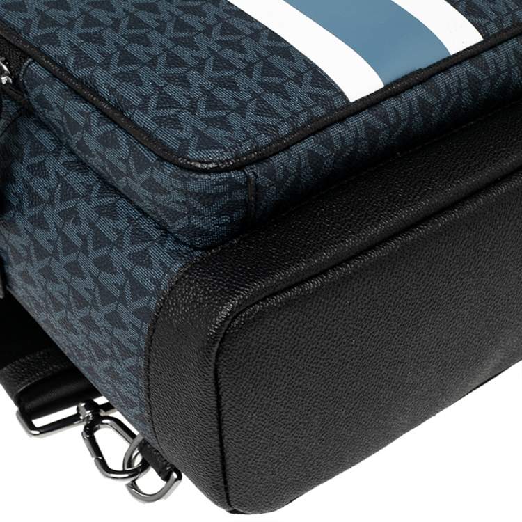 Pre Owned Michael Kors Blue/Black Signature Coated Canvas Cooper Commuter Sling Backpack 
