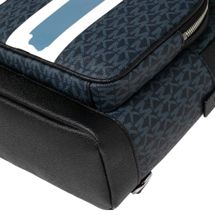 Pre Owned Michael Kors Blue/Black Signature Coated Canvas Cooper Commuter Sling Backpack 