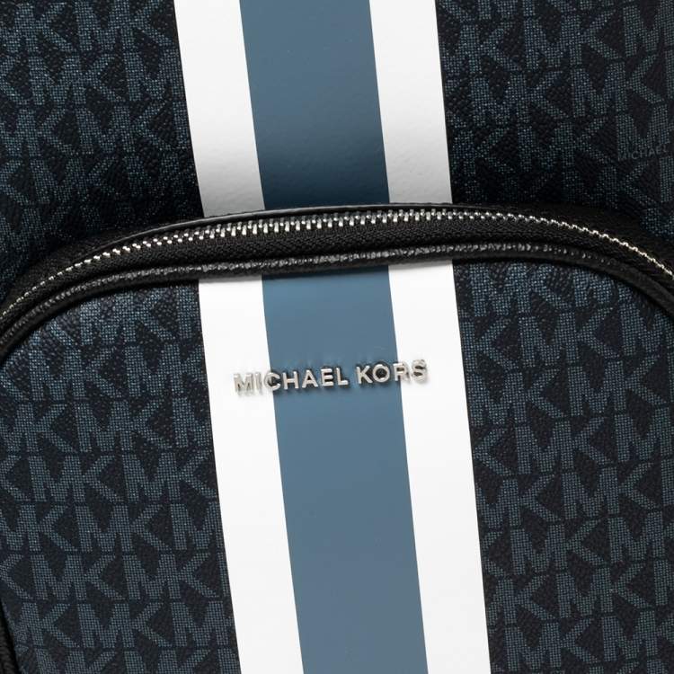 Pre Owned Michael Kors Blue/Black Signature Coated Canvas Cooper Commuter Sling Backpack 