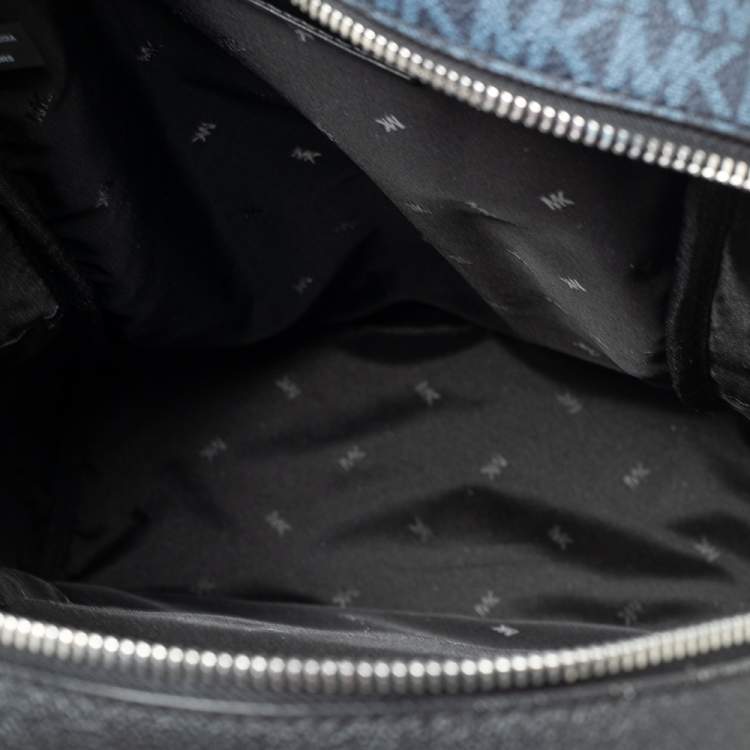 Pre Owned Michael Kors Blue/Black Signature Coated Canvas Cooper Commuter Sling Backpack 