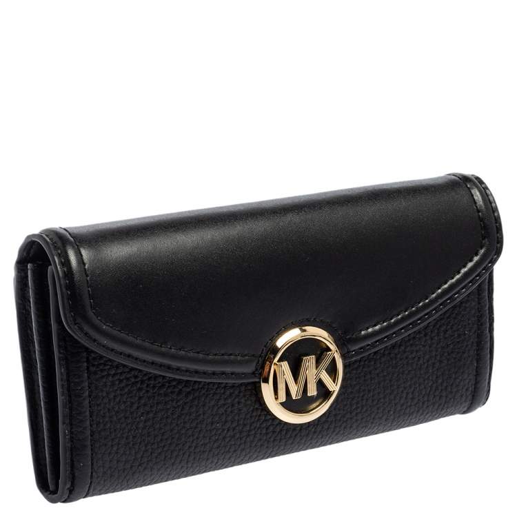 Pre Owned Michael Kors Black Leather Fulton Continental Wallet