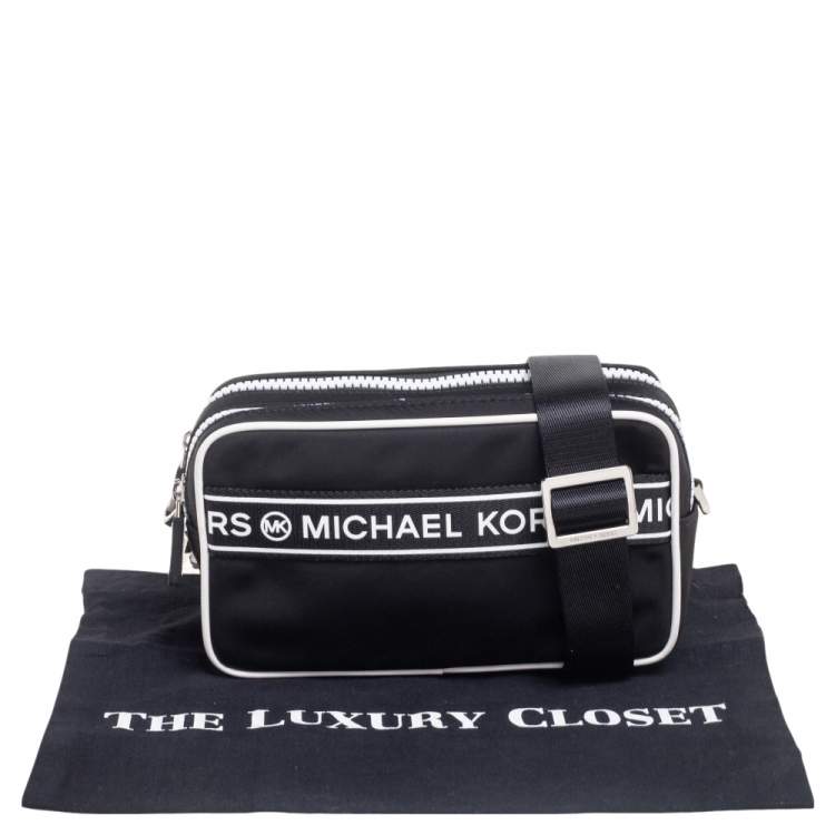 Pre Owned Michael Kors Black/White Nylon Small Kenly Camera Crossbody Bag
