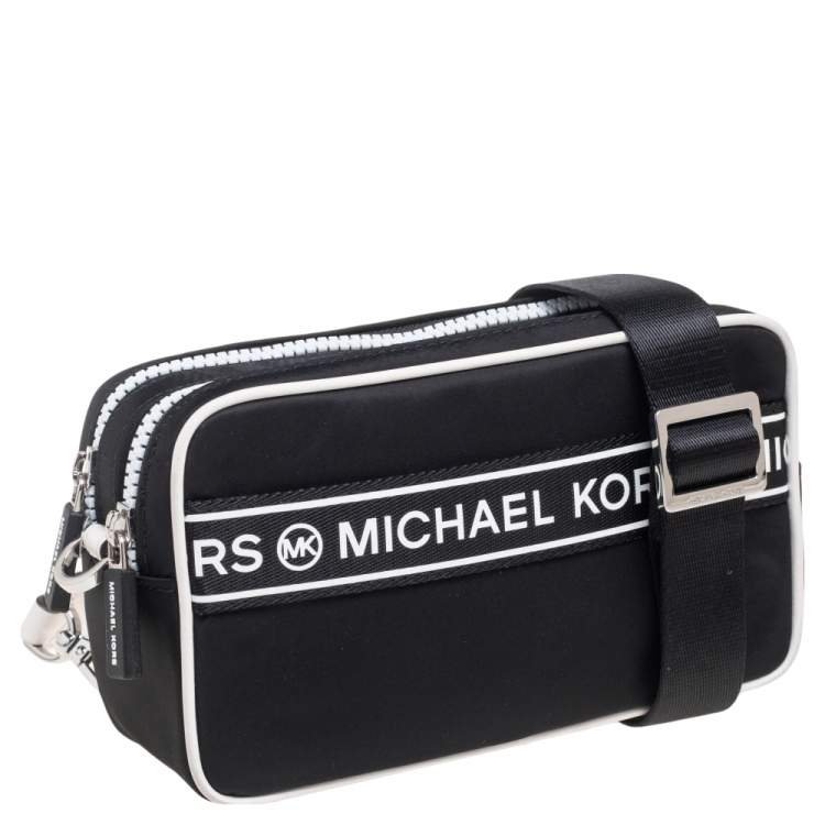 Pre Owned Michael Kors Black/White Nylon Small Kenly Camera Crossbody Bag
