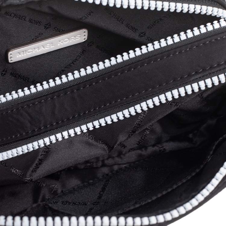 Pre Owned Michael Kors Black/White Nylon Small Kenly Camera Crossbody Bag