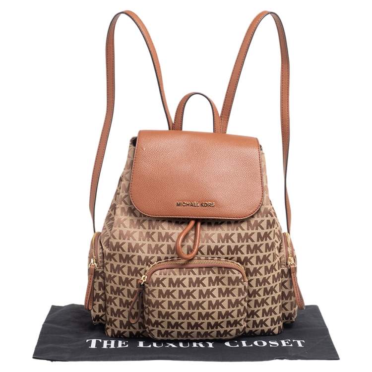 مملوكة مسبقًا Michael Kors Brown Signature Canvas and Leather Large Abbey Backpack