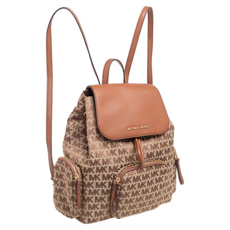 مملوكة مسبقًا Michael Kors Brown Signature Canvas and Leather Large Abbey Backpack