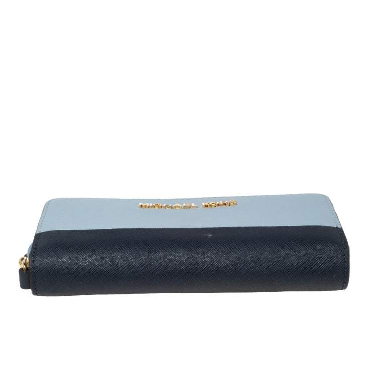 Pre Owned Michael Kors Two-Tone Leather Zip Around Wristlet Wallet