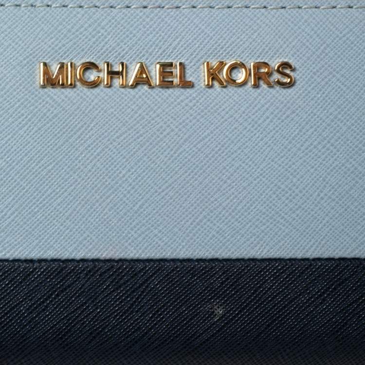 Pre Owned Michael Kors Two-Tone Leather Zip Around Wristlet Wallet