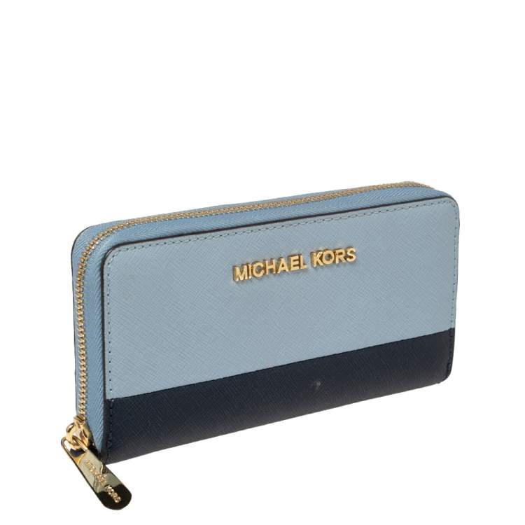 Pre Owned Michael Kors Two-Tone Leather Zip Around Wristlet Wallet