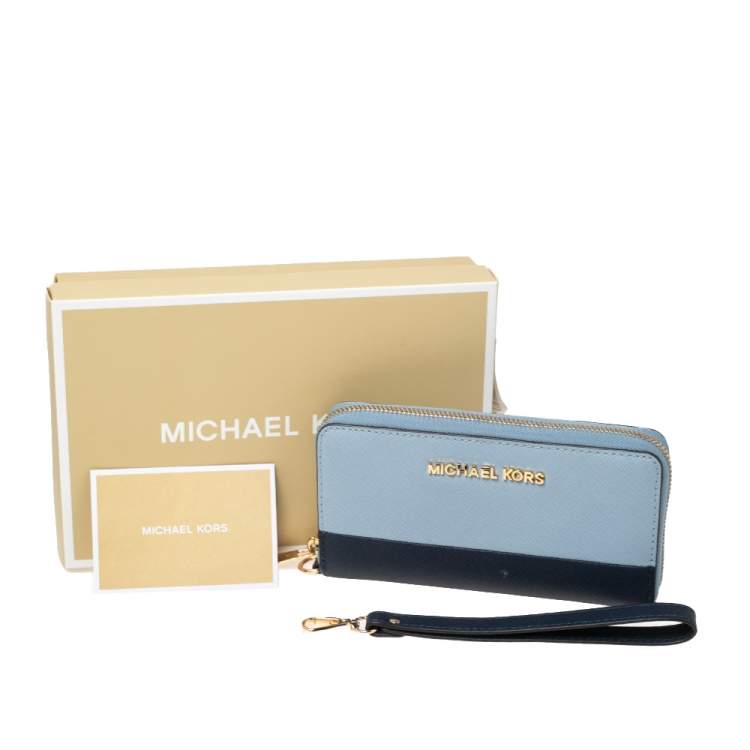 Pre Owned Michael Kors Two-Tone Leather Zip Around Wristlet Wallet