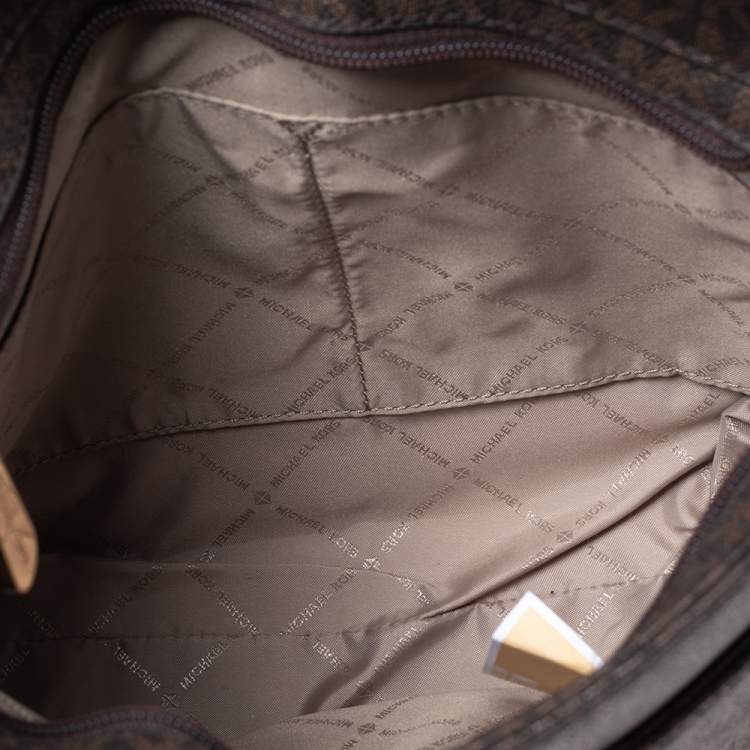 Pre Owned Michael Kors Brown Signature Coated Canvas and Leather Jet Set Messenger Bag