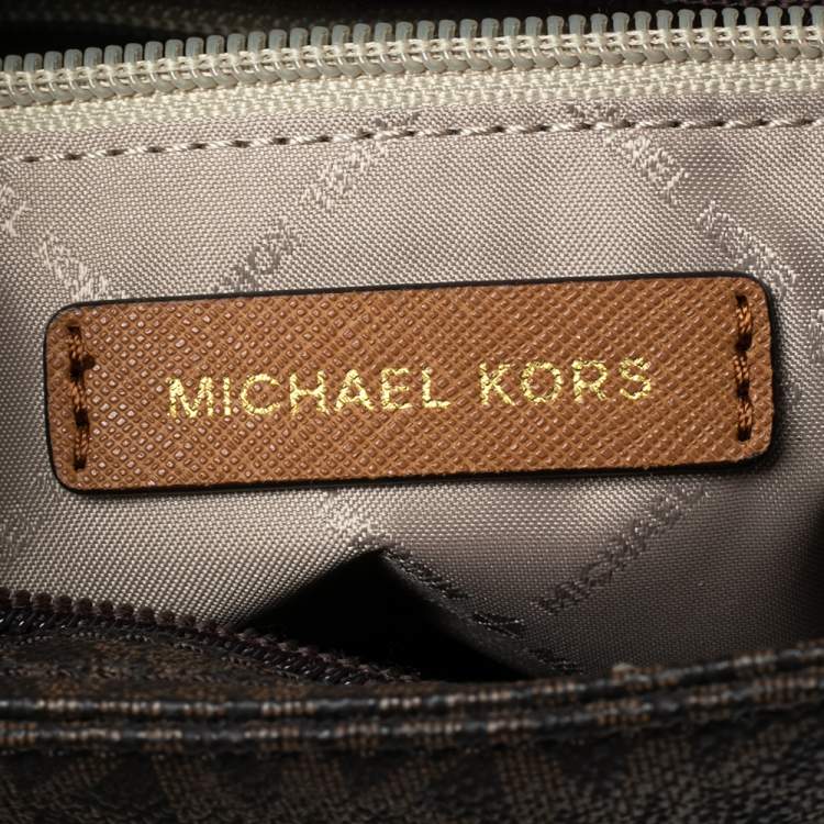 Pre Owned Michael Kors Brown Signature Coated Canvas and Leather Jet Set Messenger Bag