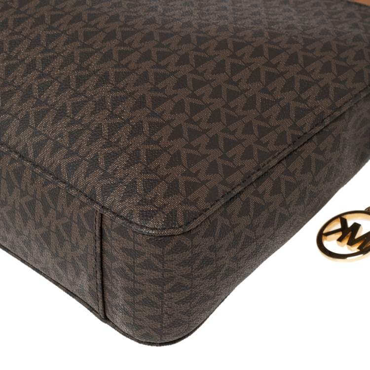 Pre Owned Michael Kors Brown Signature Coated Canvas and Leather Jet Set Messenger Bag