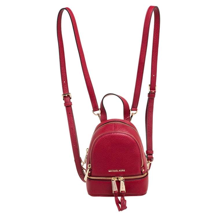Michael Kors Red Grained Leather Mini Rhea Backpack Michael Kors | The  Luxury Closet