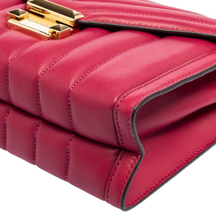 Pre Owned Michael Kors Dark Pink Quilted Leather Large Whitney Shoulder Bag