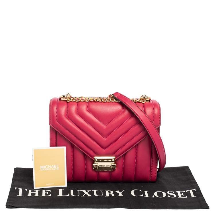 Pre Owned Michael Kors Dark Pink Quilted Leather Large Whitney Shoulder Bag