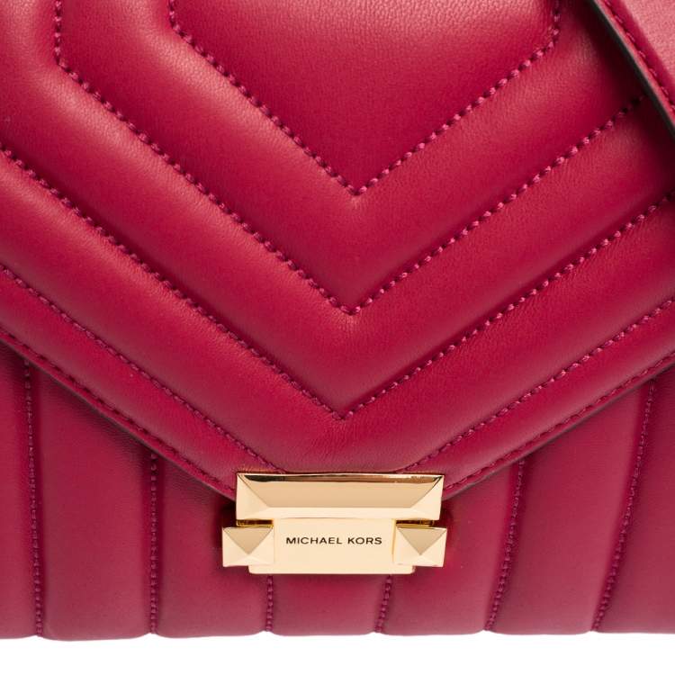 Pre Owned Michael Kors Dark Pink Quilted Leather Large Whitney Shoulder Bag