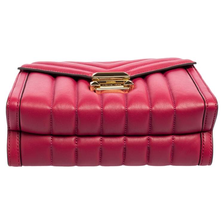 Pre Owned Michael Kors Dark Pink Quilted Leather Large Whitney Shoulder Bag