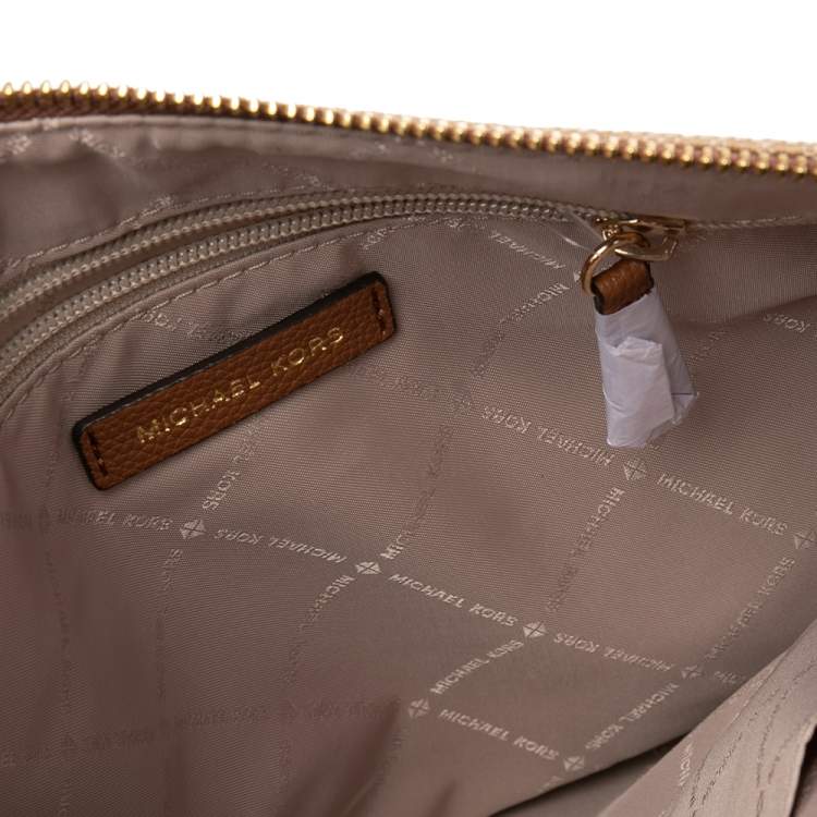 Pre Owned Michael Kors Beige/Brown Signature Canvas and Leather Shoulder Bag