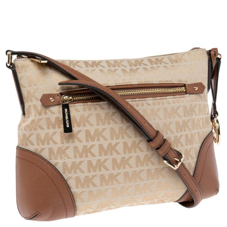 Pre Owned Michael Kors Beige/Brown Signature Canvas and Leather Shoulder Bag
