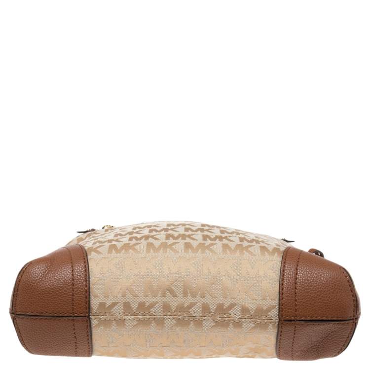 Pre Owned Michael Kors Beige/Brown Signature Canvas and Leather Shoulder Bag