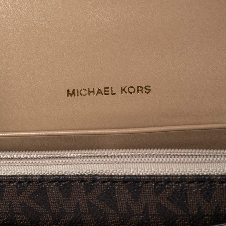 Pre Owned Michael Kors Multicolor Signature Coated Canvas and Leather Jet Set Charm Wallet on Chain