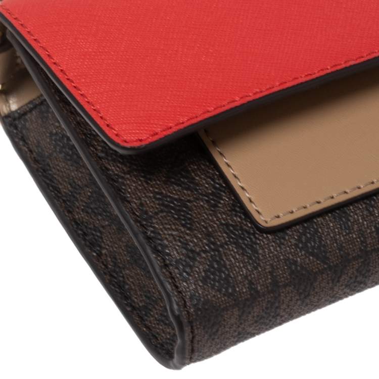 Pre Owned Michael Kors Multicolor Signature Coated Canvas and Leather Jet Set Charm Wallet on Chain