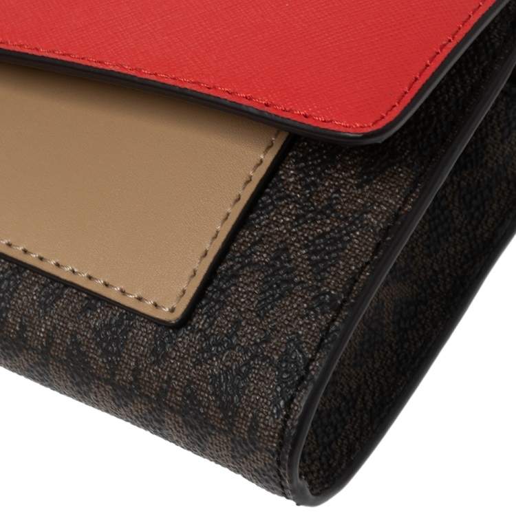 Pre Owned Michael Kors Multicolor Signature Coated Canvas and Leather Jet Set Charm Wallet on Chain
