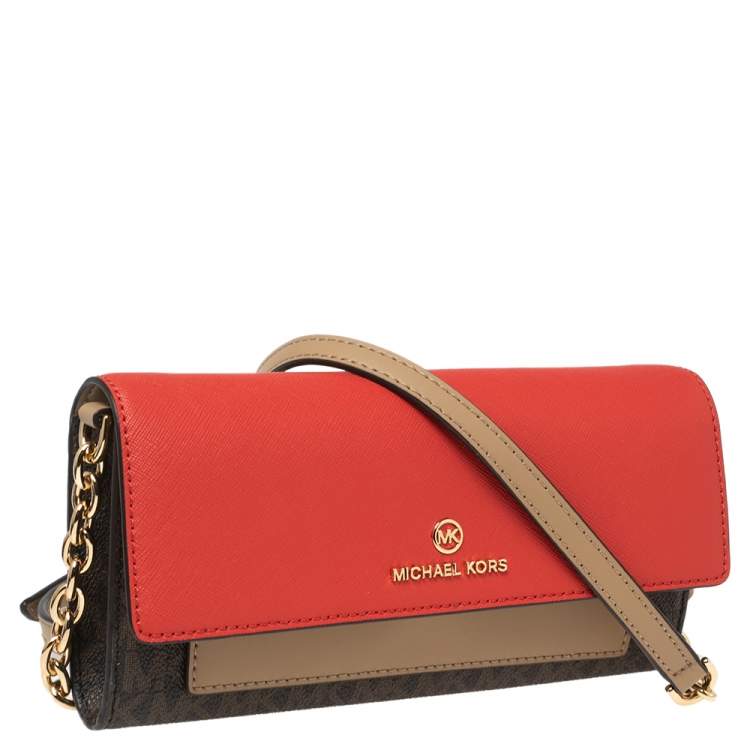 Pre Owned Michael Kors Multicolor Signature Coated Canvas and Leather Jet Set Charm Wallet on Chain