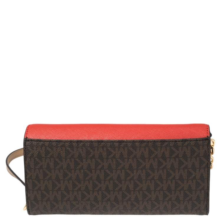 Pre Owned Michael Kors Multicolor Signature Coated Canvas and Leather Jet Set Charm Wallet on Chain