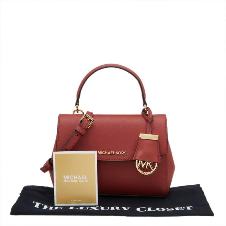 Pre Owned Michael Kors Red Leather Extra Small Ava Crossbody Bag 