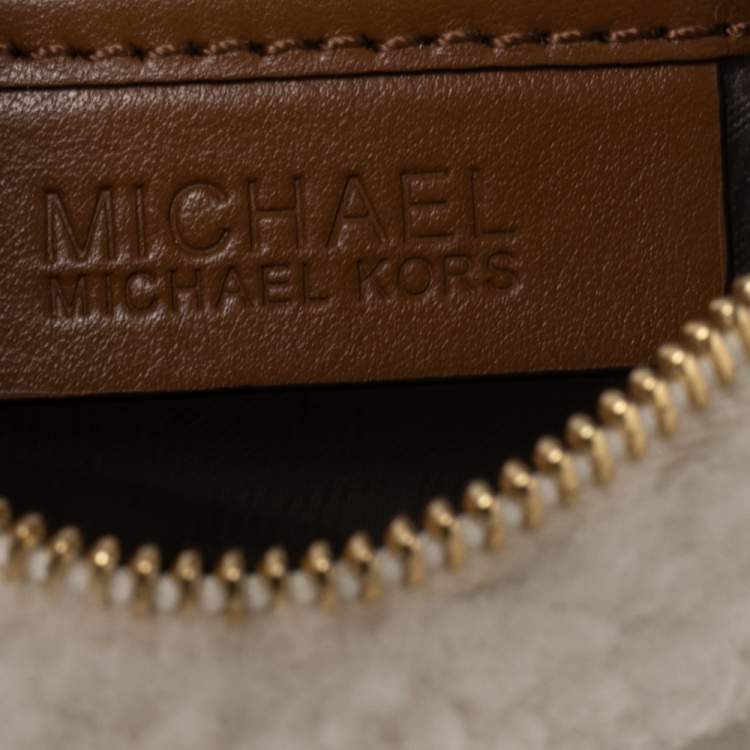 Pre Owned Michael Kors Off White/Brown Shearling and Leather Camera Crossbody Bag