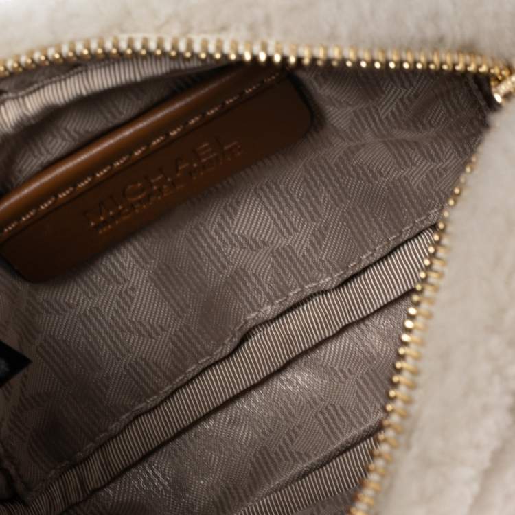 Pre Owned Michael Kors Off White/Brown Shearling and Leather Camera Crossbody Bag