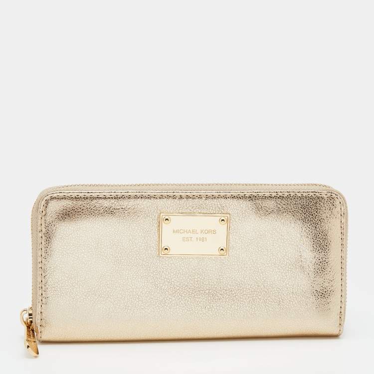 Michael Kors Gold Leather Jet Set Zip Around Wallet Michael Kors TLC