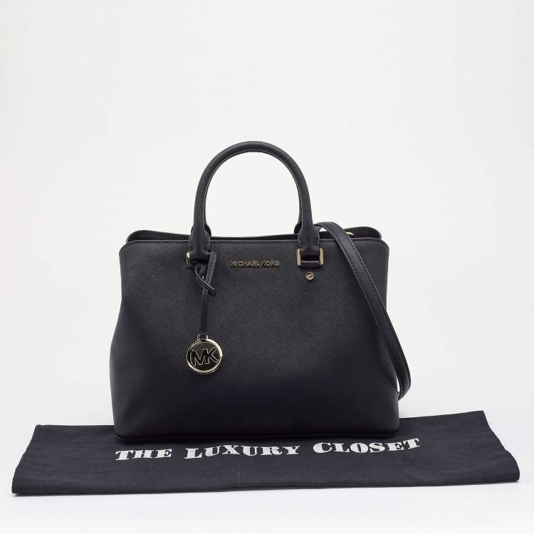 Pre Owned Michael Kors Black Leather Savannah Satchel